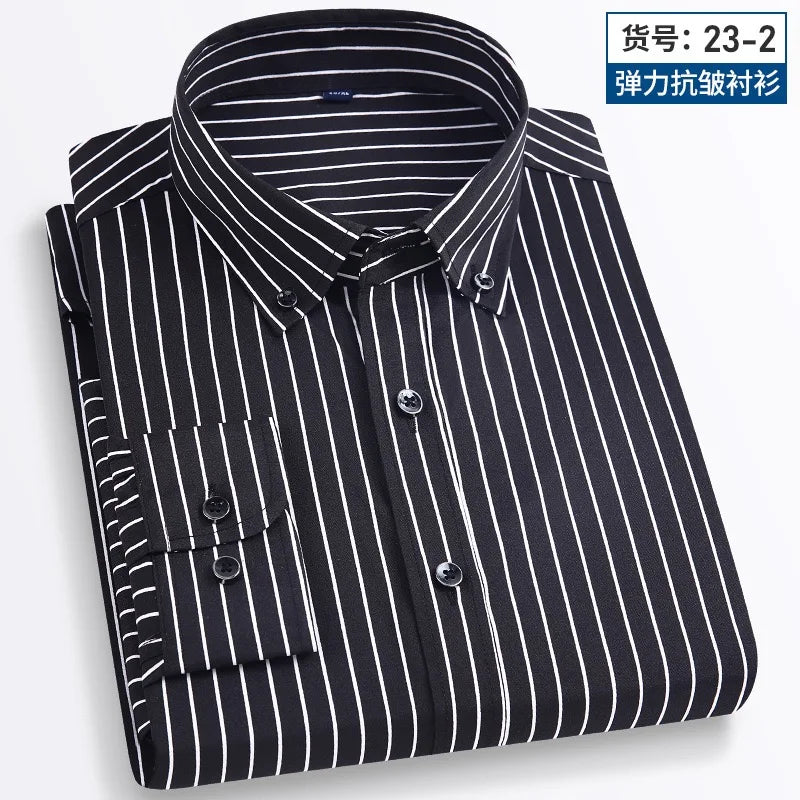 Men's Business Casual Long Sleeve shirt Classic striped social dress shirt Wear free, wrinkle-resistant and easy to care for