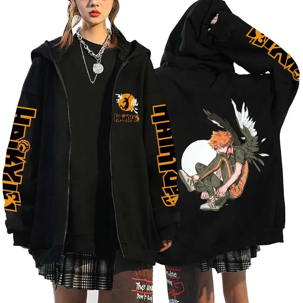 🏐 Haikyuu!! Karasuno High School Zip-Up Hoodie – Unisex Anime Streetwear