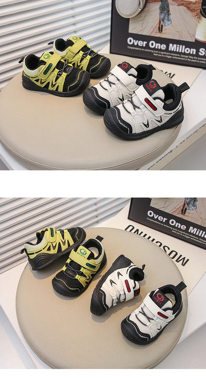 Boys Walking Shoes Toes Capped Mesh Breathable Kids Casual Shoes Soft Bottom 2025 Autumn New Baby Flat Shoes Non-slip Trendy