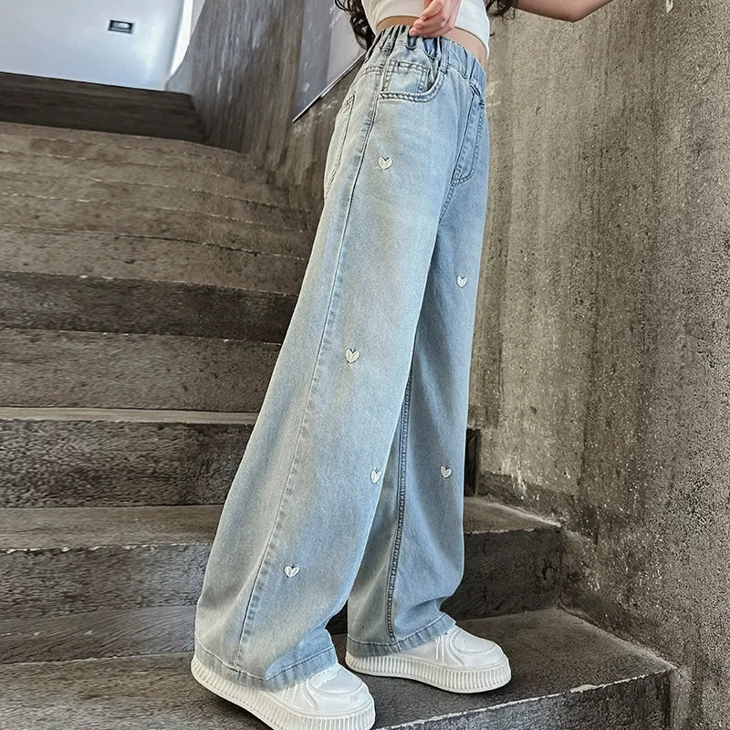 Girls' Trendy Long Pants Straight-leg Wide-leg Pants for Older Girls Children's Jeans