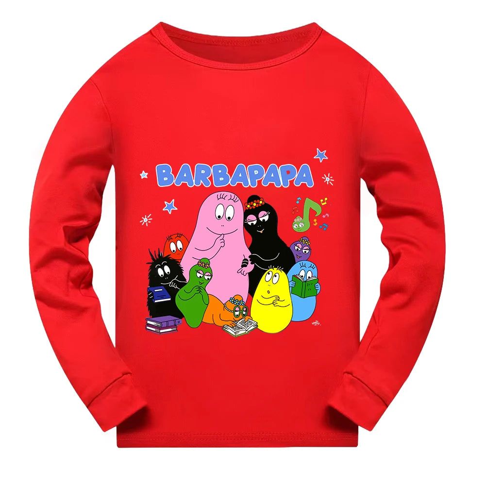 Girl Pajamas Suit Children Barbapapa T-shirts Pants Set Girls Barbamama Cotton Clothes Kids Cartoon Sleepwear As Gift