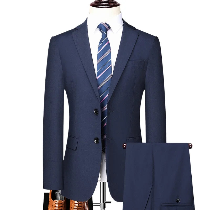 Suit  (Blazer+ Trousers) Men's Casual Formal Business Gentleman Solid Color Hosting Four Seasons Slimming Wedding Fashion Suit