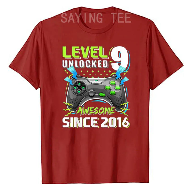 9 Year Old Boy Video Gamer Awesome Since 2016 9th Birthday Short Sleeve T-Shirt Born in 2016 Gaming Controller Saying Tee Gifts
