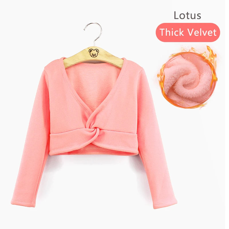 Girls Dance Wear Kids Dance Leotard Cover Long Sleeve Winter Practice Training Pullover Top for Ballet Class Clothing