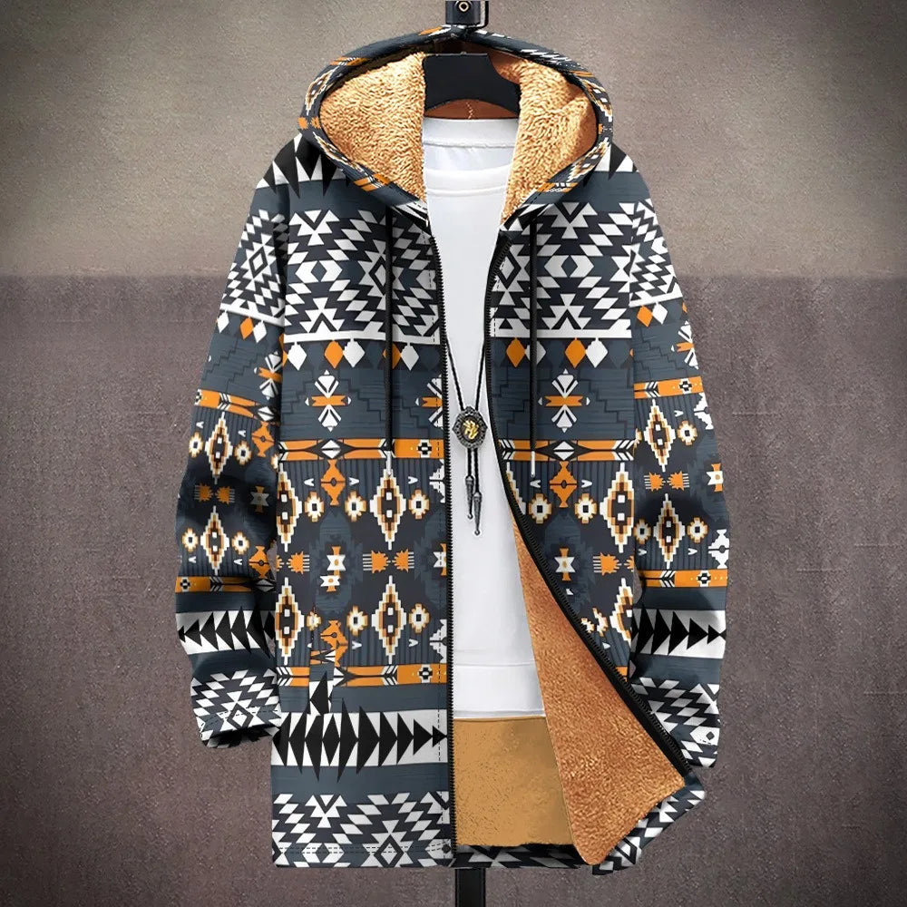 Men Cardigans Coats Retro Aztecs Printed Plush Thick Winter Abstract Art Graphics Jackets Casual Streetwear Unisex Clothing