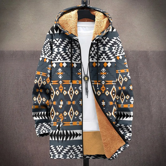 Men Cardigans Coats Retro Aztecs Printed Plush Thick Winter Abstract Art Graphics Jackets Casual Streetwear Unisex Clothing