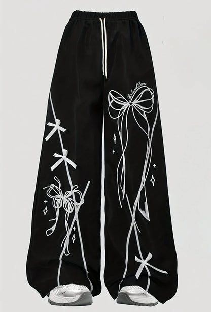 Teen Girls Tracksuit Set Autumn Spring Bow T-Shirt Crop Top Long Wide Leg Pant Kid's Clothing Letter Print Casual Outfit