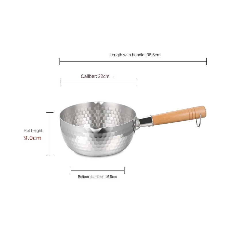 Stainless Steel Pan Japanese Snow Pan Wooden Handle Lid Stew Pots Fry Wok Saucepan Milk Pot Kitchen Utensils Practical Cookware