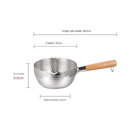 Stainless Steel Pan Japanese Snow Pan Wooden Handle Lid Stew Pots Fry Wok Saucepan Milk Pot Kitchen Utensils Practical Cookware