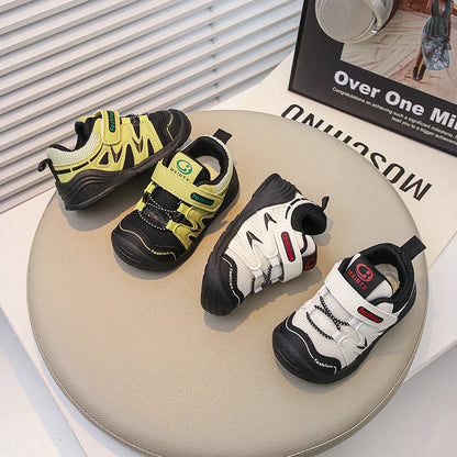 Boys Walking Shoes Toes Capped Mesh Breathable Kids Casual Shoes Soft Bottom 2025 Autumn New Baby Flat Shoes Non-slip Trendy