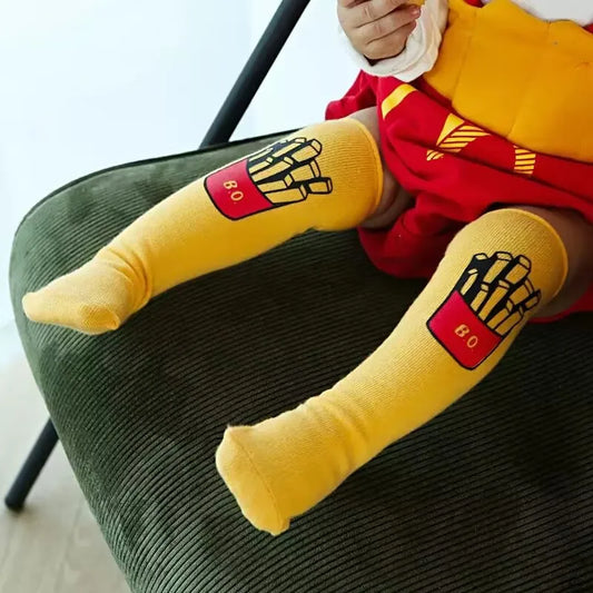 Ins Infant Newborn  Baby Long Socks 0-3T Girls Boys Rolled Mid-Calf Socks French Fries Climbing Cotton Socks Match for Romper