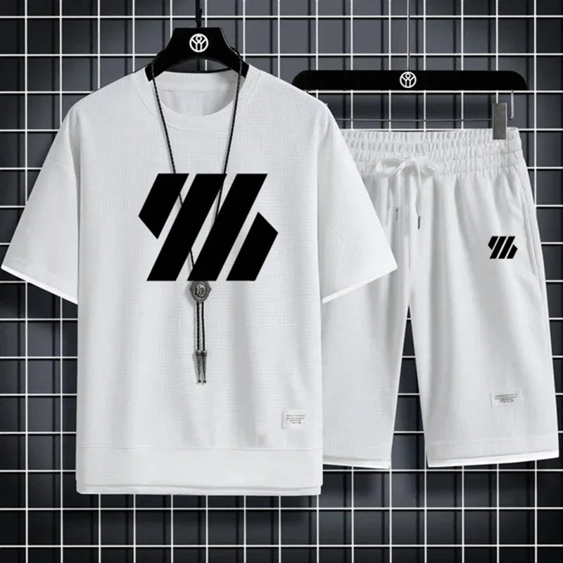Mens Sports Suit Fashion Short Sleeve Tracksuit Men Suits Summer Men's Two Piece Set Linen Fabric Casual T-Shirt and Shorts Set