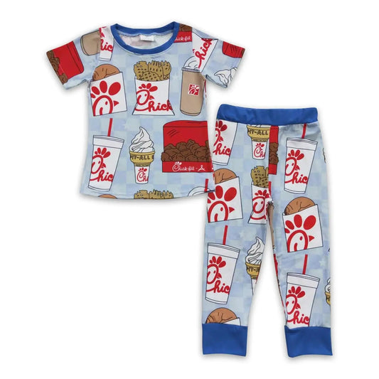 Baby Boys Blue Chips Pajamas Set Kids Drink Fries Design Comfortable Cotton Sleepwear Clothing Set for Boys