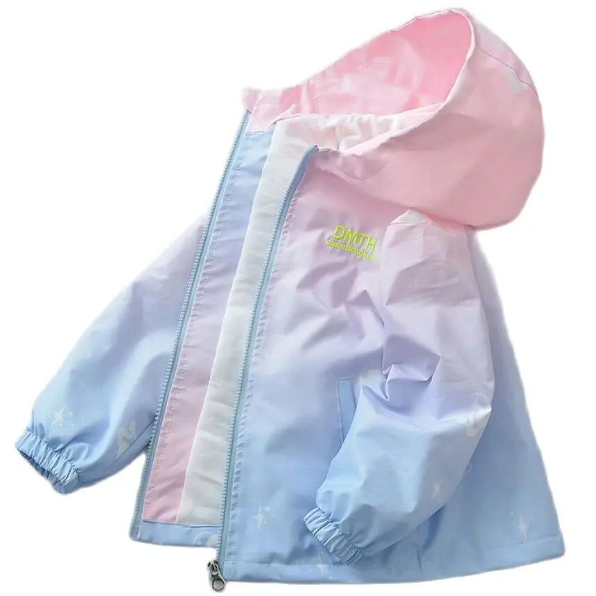 2023 Teenager Girls Jacket Fashion Casual Gradient Hooded Coat Boys Blazer Spring Autumn Windproof Sweet Coats Windbreaker
