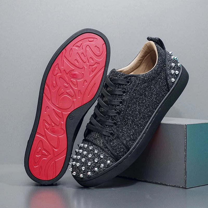 B-boy bling bling skateboard shoes men glitter designer shoes sequined rivets casual sneakers for man hip-hop street dance party