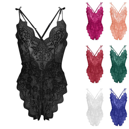 Women Lingerie Short Lightweight Nightgown Flower Lace Underwear Babydoll V Neck Sleepwear Strap Chemise, Add Female Charm