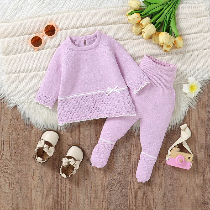 Baby Clothes Set Knit Newborn Girl Sweater Dress +Pants Foot Wrap Warm Fall Infant Top Pollover +Trousers 2pcs Fashion Cute 0-9M