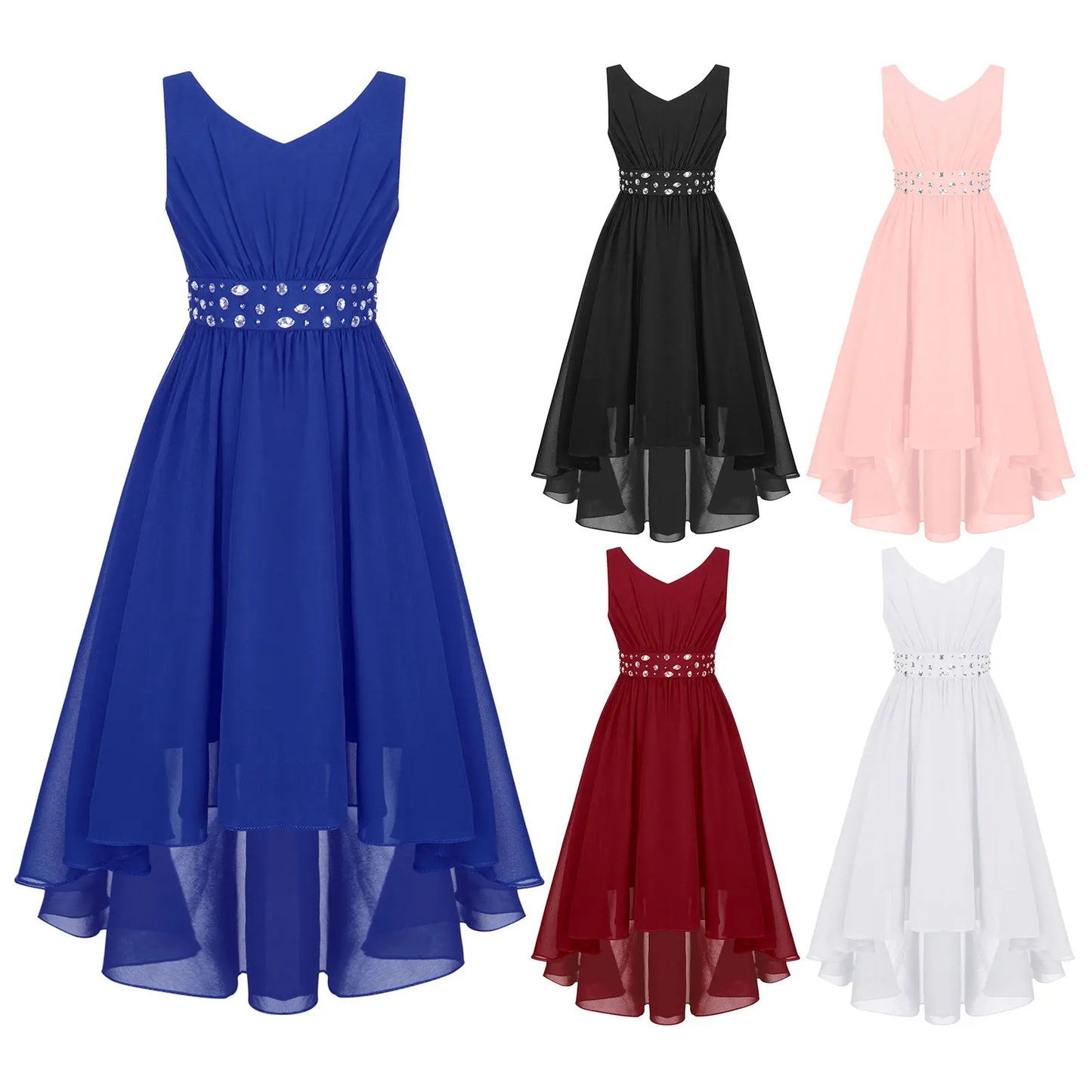 Elegant Girl Shiny Beaded Dress Teen Girl Pink First Communion Ceremony Hi-Lo Hem Vestidos Kids Bridesmild Flower Girls Ball Gow