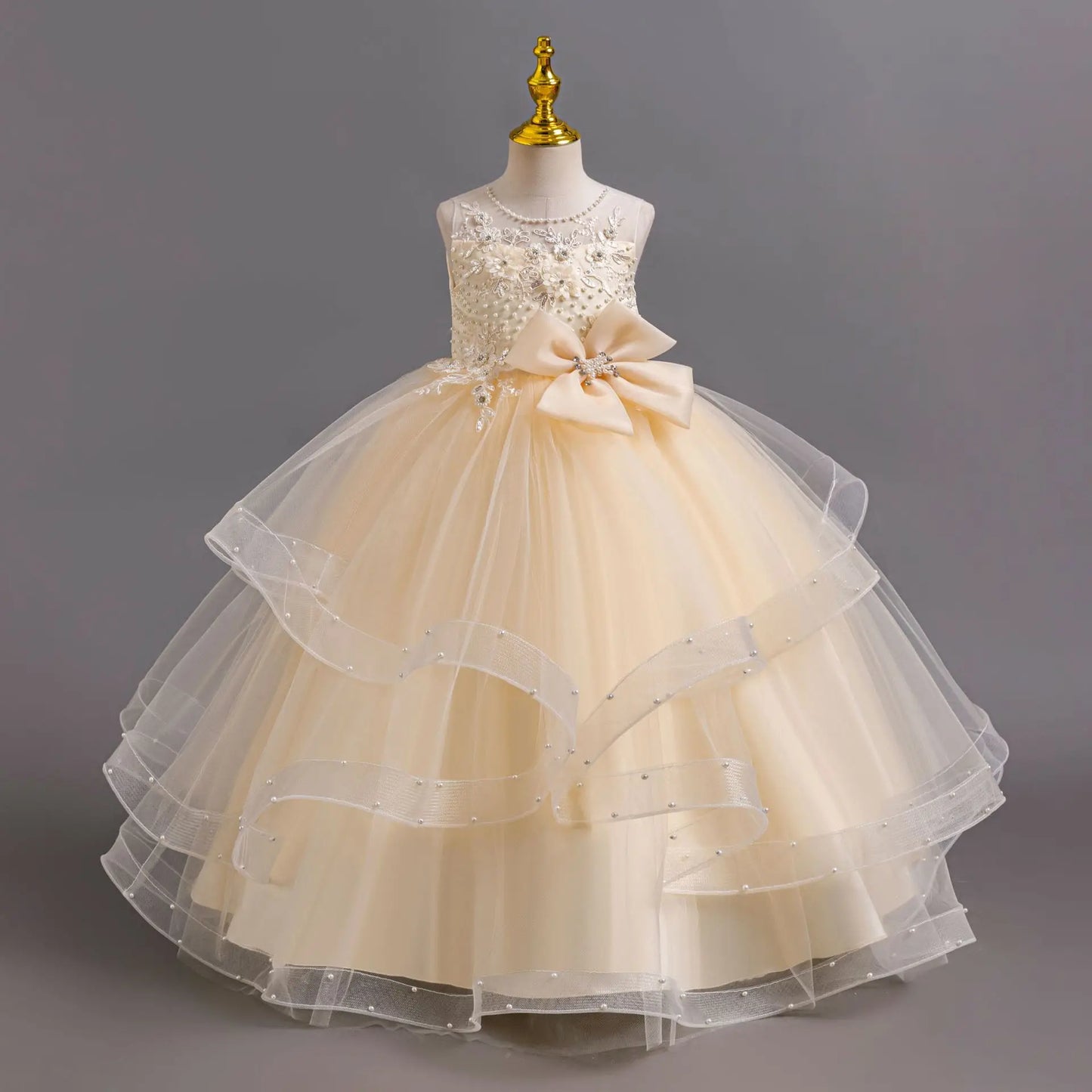 Girls Elegant Dresses Summer Flower Embroidery Princess Dress Girl Birthday Formal Party Dresses White Wedding Bridesmaid Dress