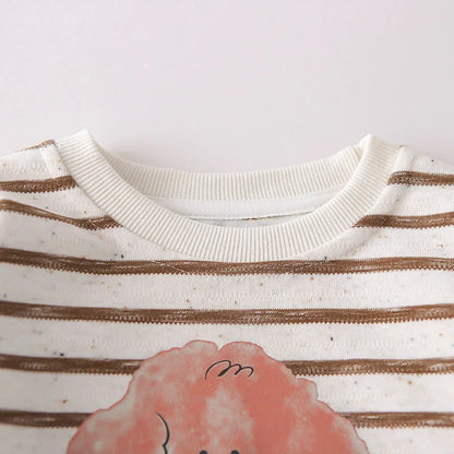 1-5Y Baby Girls Clothes Cute Casual New Style Outfit Kids Boys Clothing Cotton Puppy Print Striped Sweatshirt Tops and Pants Set