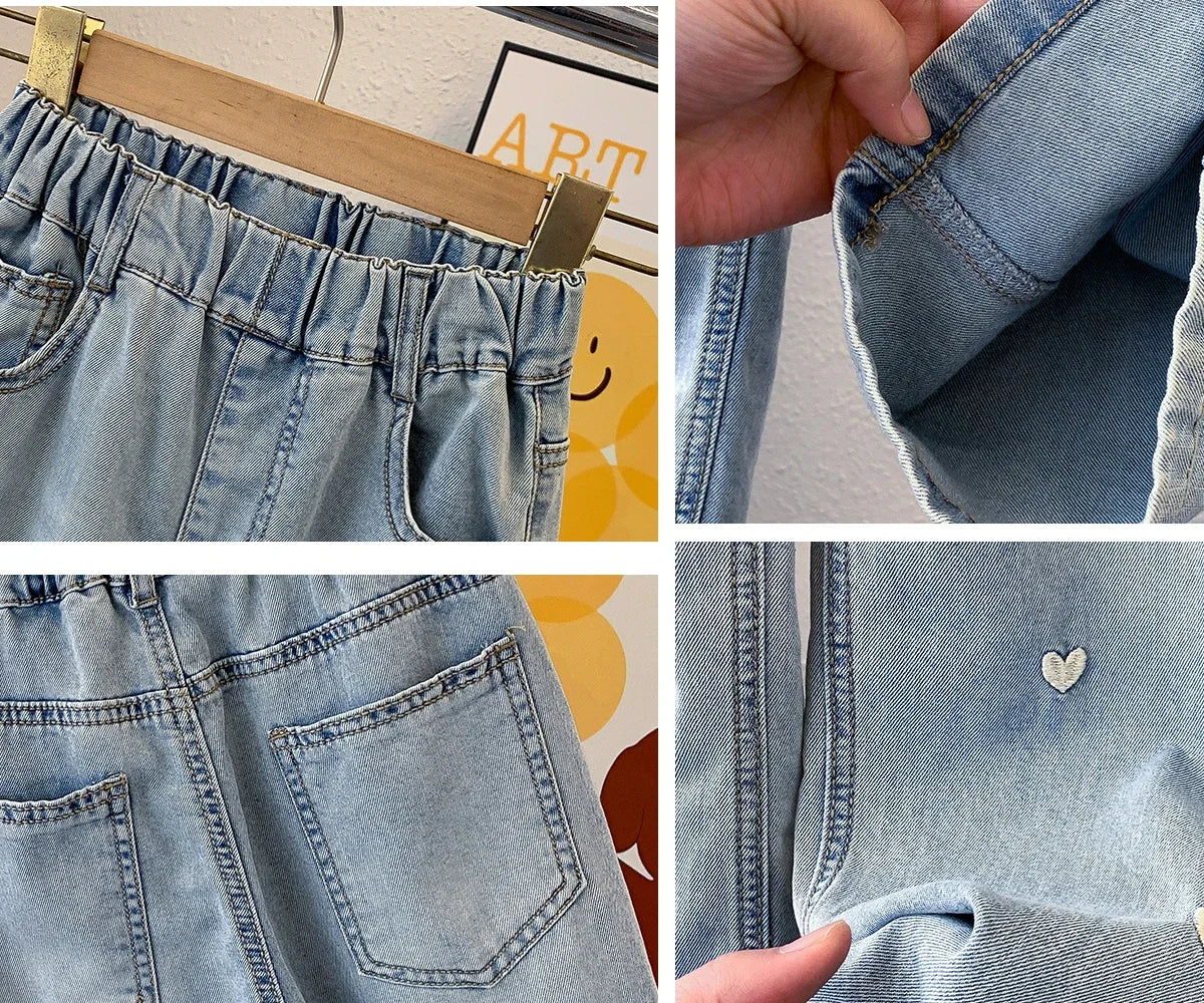 Girls' Trendy Long Pants Straight-leg Wide-leg Pants for Older Girls Children's Jeans