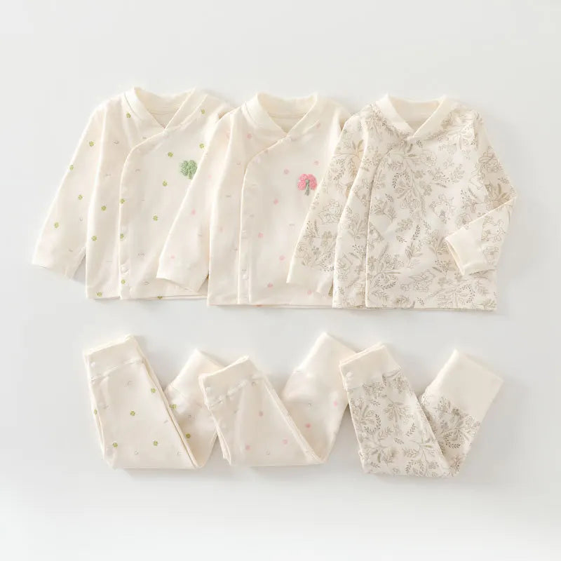 0-3Y Newborn Underwear 2Pcs Sets New Spring Infant Girls Boys Pure Cotton Sleepwear High Waist Pants Soft Baby Pajamas Clothes