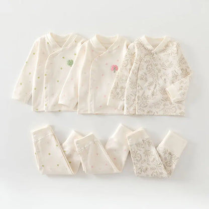 0-3Y Newborn Underwear 2Pcs Sets New Spring Infant Girls Boys Pure Cotton Sleepwear High Waist Pants Soft Baby Pajamas Clothes