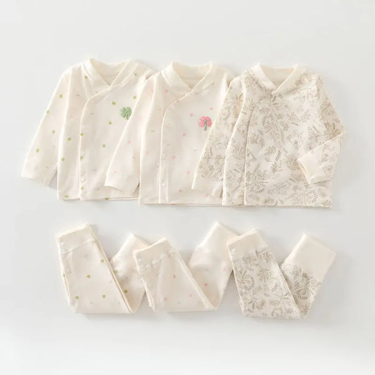 0-3Y Newborn Underwear 2Pcs Sets New Spring Infant Girls Boys Pure Cotton Sleepwear High Waist Pants Soft Baby Pajamas Clothes