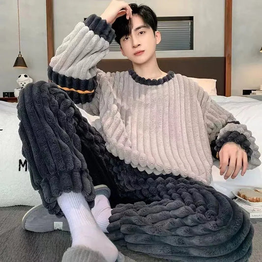 Sleepwear Pajamas for Men Winter Warm Nightwear Sleepwear for Sleeping Couple Big Size Pajamas Man Set Autumn Home Wear Suits