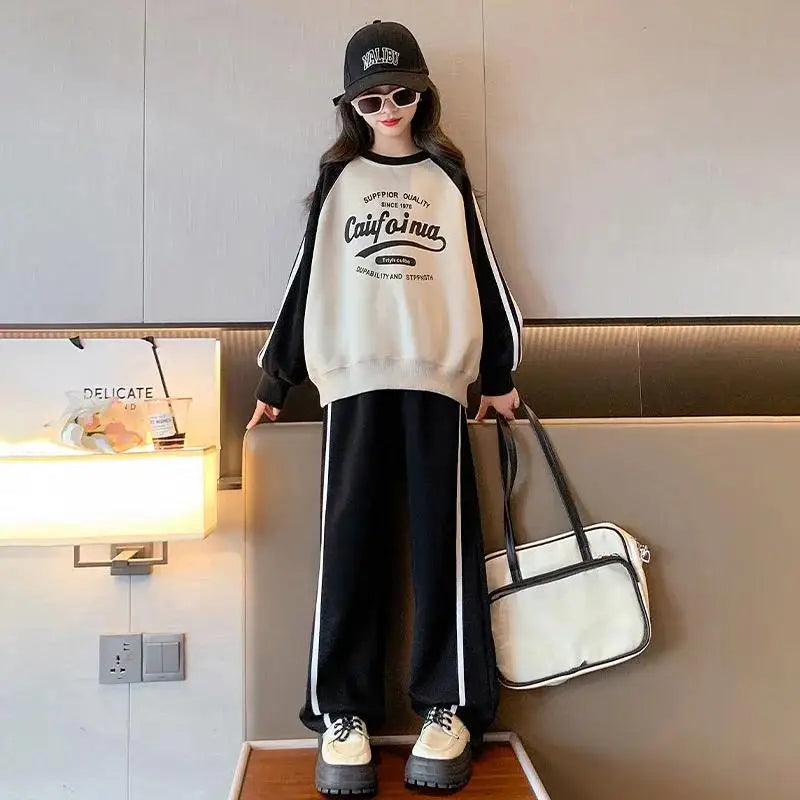 Winter teen Girls clothes Tracksuit set Fleece Thick Warm Sweatshirt+pants 2pcs Children Clothing Suit School Casual Sportswear