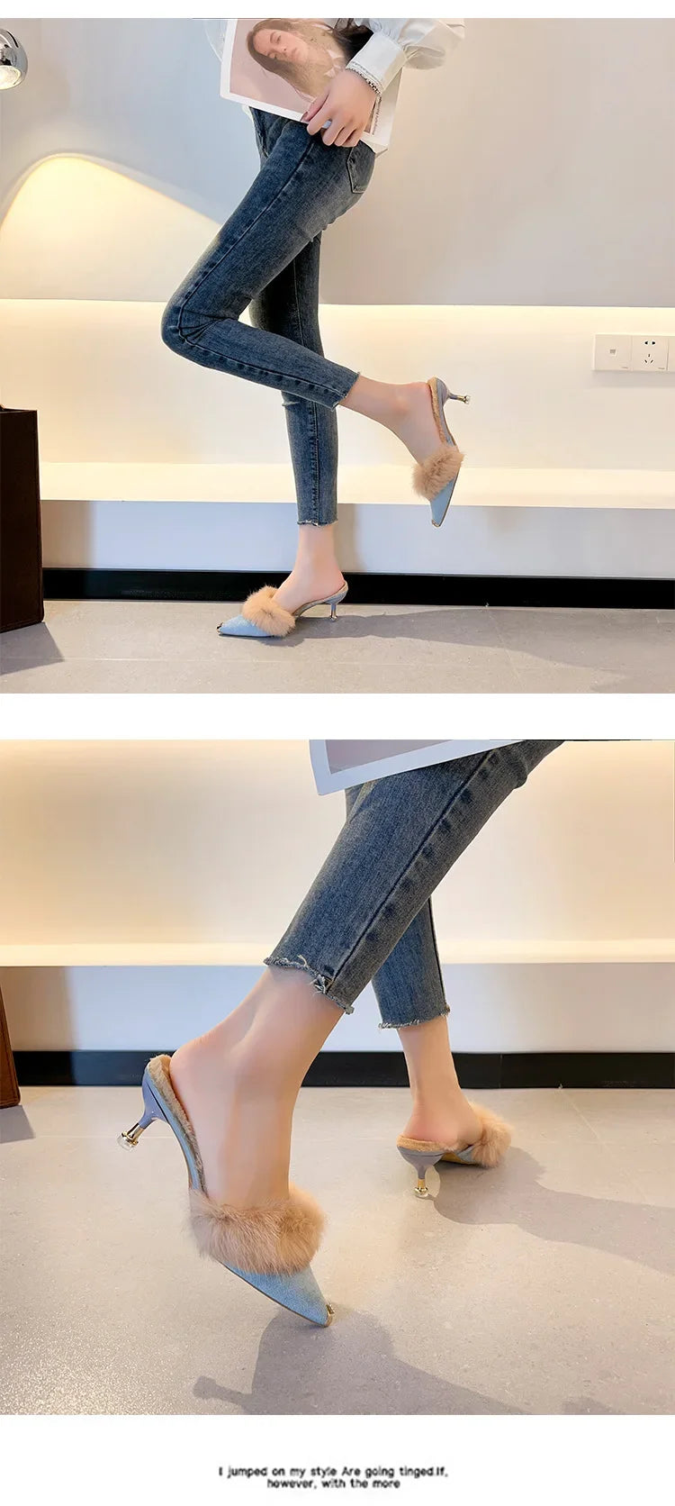 Women High Heel Shoes 2025 Fur Slippers Mules Pointed Toe Furry Slides Fashion Elegant Luxury Designer Flip Flops Office Pumps