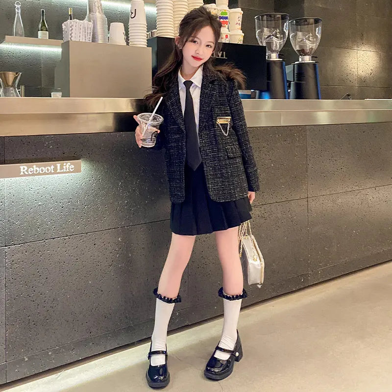 Teenage Girls Elegant Blazer Jackets New Arrivals 2025 Spring England Style Suits Tops High Quality Children Clothes Coats 5-14Y