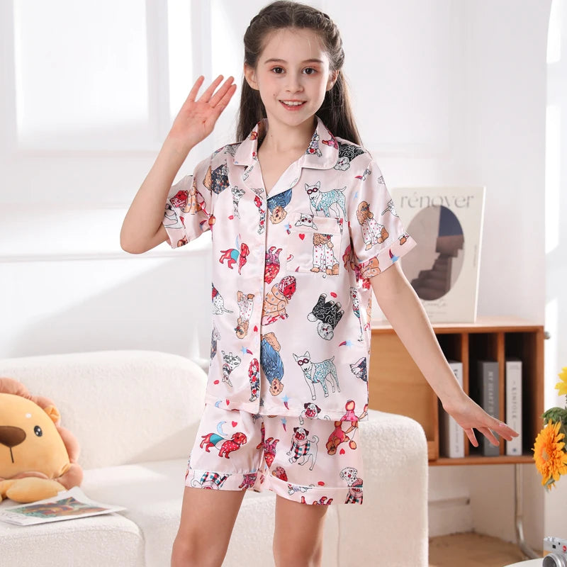 Pajamas for children Set Spring and Autumn Cartoon Pattern Short sleeved Summer Comfortable children's sleepwear loungewear