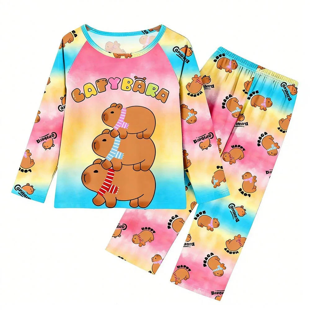 Boys Girls Pajamas Sets Kids Toddler 3 to 4 5 6 7 8 9 10 11 12 Years Capybara Pink Brown Long Sleeve Pyjamas Children's Clothing