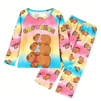 Boys Girls Pajamas Sets Kids Toddler 3 to 4 5 6 7 8 9 10 11 12 Years Capybara Pink Brown Long Sleeve Pyjamas Children's Clothing