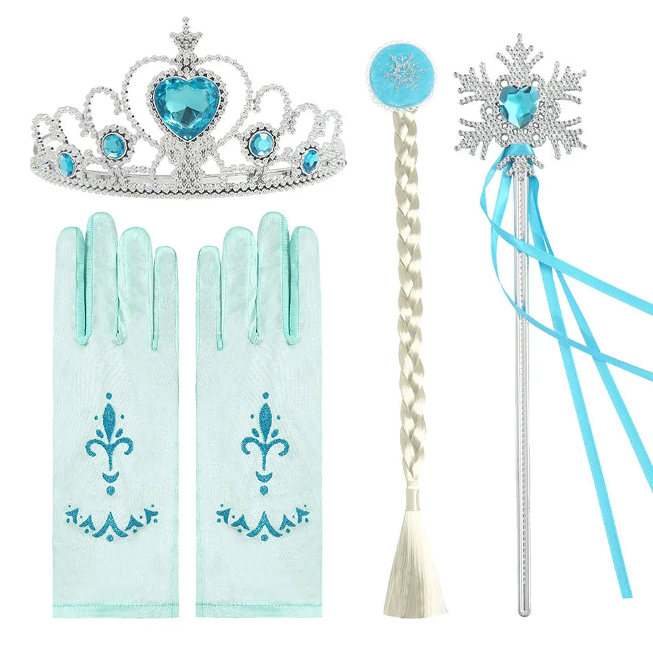 Girl Princess Accessories Kids Elsa Anna Wig Elza Gloves Necklace Earring Photography Props Children Cosplay Play Party Supplies