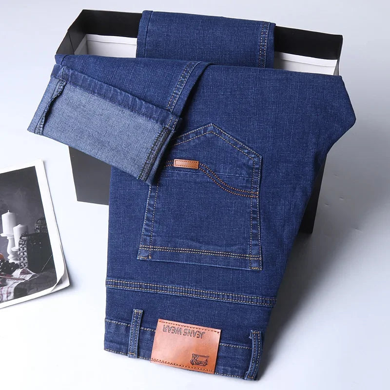 2025 NEW Men's Fashion Business Jeans Classic Style Casual Stretch Slim Jean Pants Male Brand Denim Trousers Black Blue