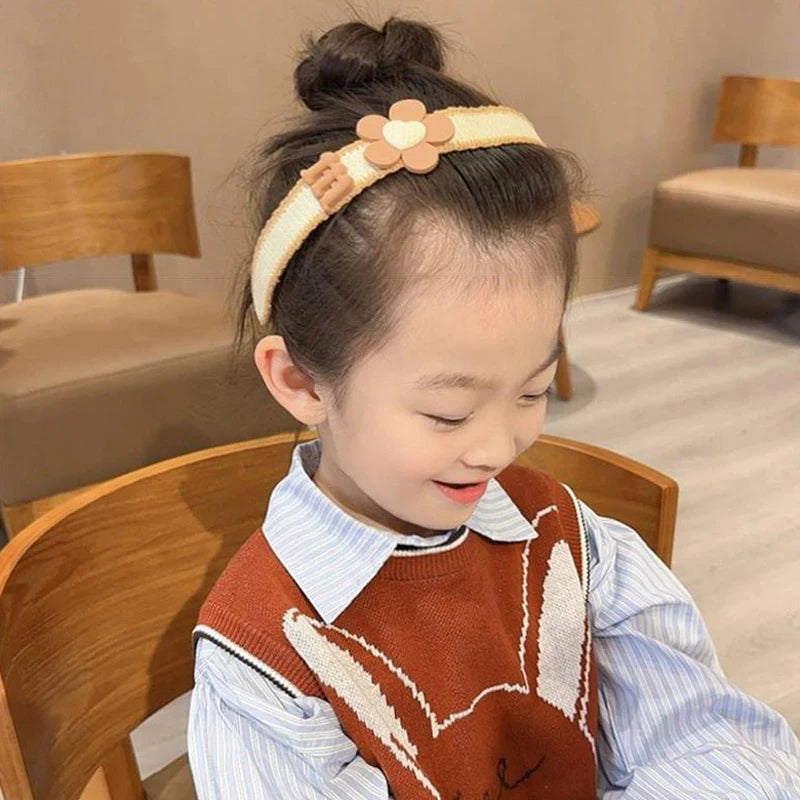 New Baby Girl Hair Hoops Sweet Flower Princess Bangs Stickers Headband Fabric Hairpins Kids Hair Accessories Children Headdress