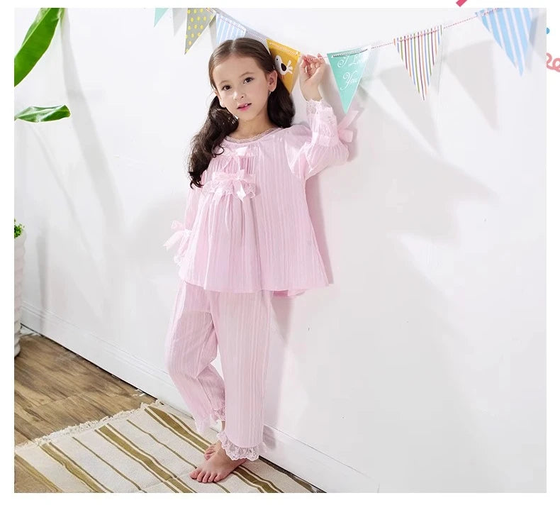 Girls Cotton Pajama Set Long Sleeve Kids Sleepwear Loungewear Comfy Home Clothes Basic Solid Color 2 Piece Outfit Summer Wear