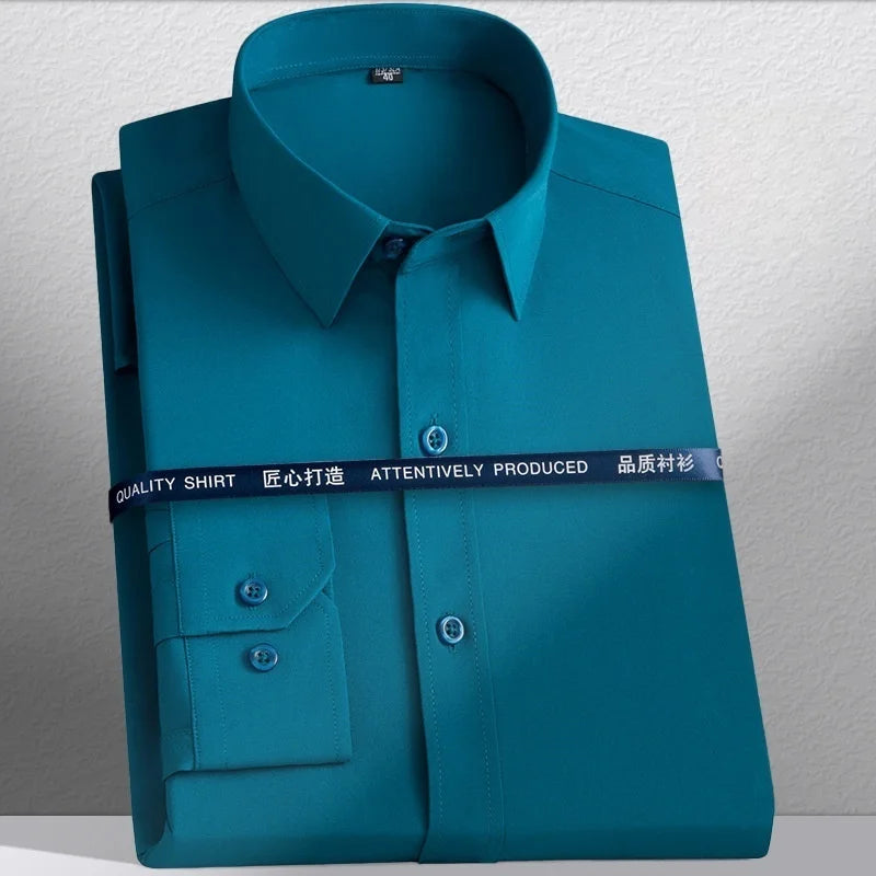 New Men's Shirts Long Sleeve Dress Shirts For Men Slim Fit Social Business Blouse White Blue Office Shirt Men Clothing