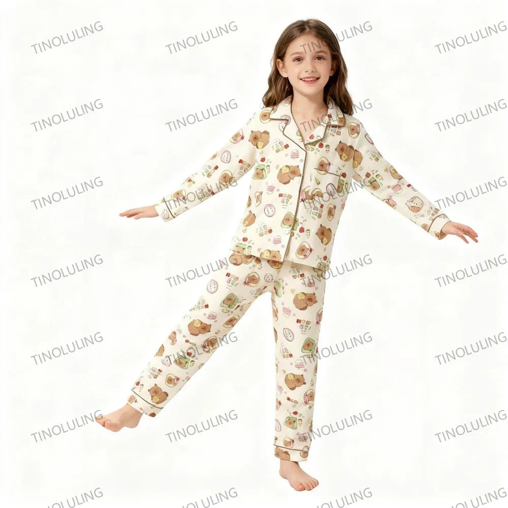 Soft Cotton Pajamas for Girls Cartoon Animal Print Pyjama Sets Children's Pijamas Sleepwear Suit Kid Long Sleeve Loungewear