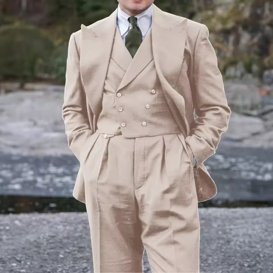 Men's Suit Three-piece Slim Double-breasted Jacket Vest Pants Full Suit Casual Stylish Elegant Comfortable Suit Man Suits Set