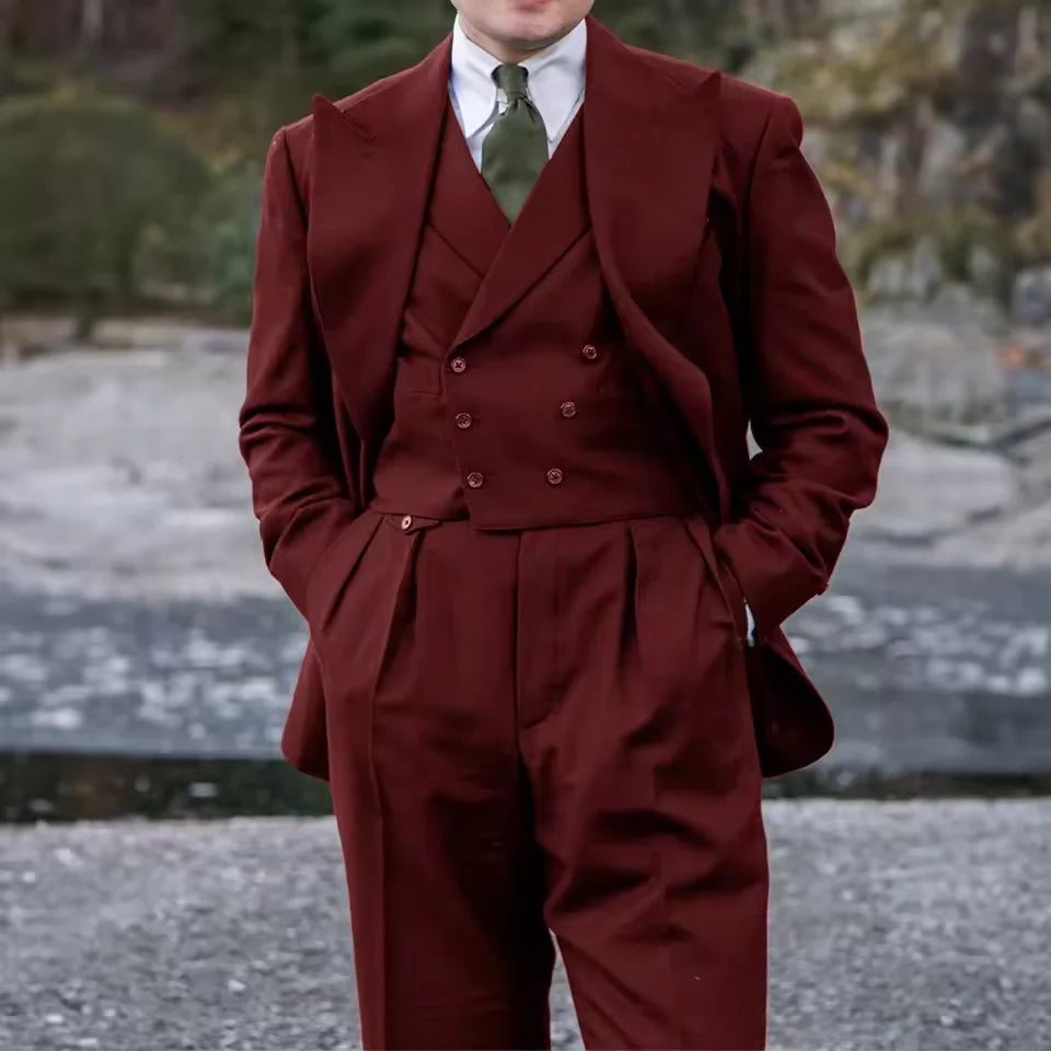 Men's Suit Three-piece Slim Double-breasted Jacket Vest Pants Full Suit Casual Stylish Elegant Comfortable Suit Man Suits Set