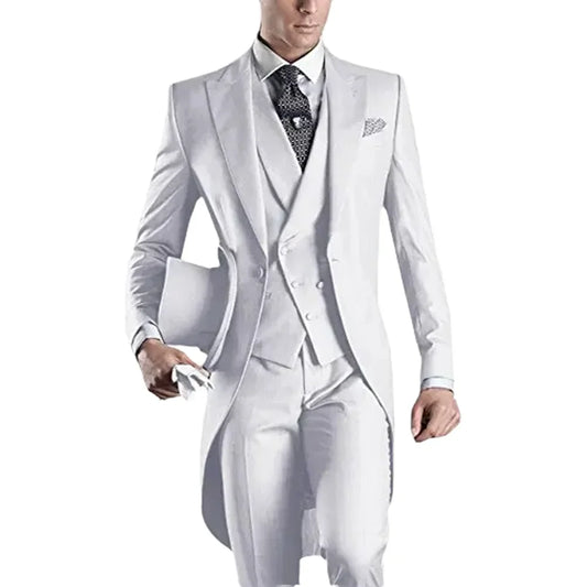 Custom Made Tailcoat Men Suit Classic White Groom Tuxedos Blazer Men Wedding Dinner Party Suits Bridegroom (Jacket+ Pant+Vest)