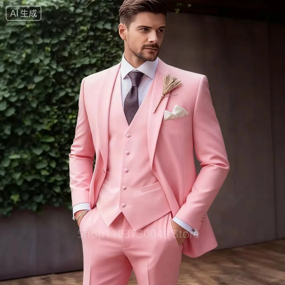 Classic Formal Suits for Men Peak Lapel Blazer Vest Pants 3 Pieces Suits Set Elegant Slim Fit Men's Suit for Business Party Prom