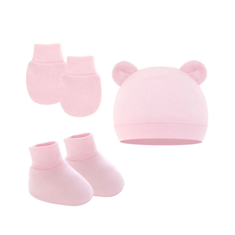 Baby Ears Newborn Hats Mittens and Socks Set for Boys Girls Beanie Hat 0-6 Month Baby Stuff (Pack of 3) Dropshipping