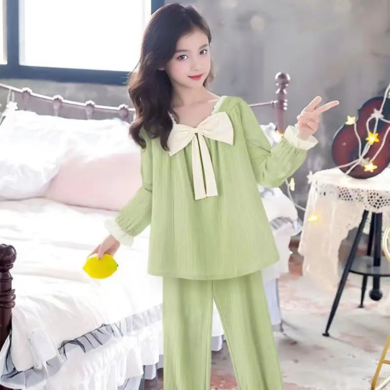 Girls Pajamas Spring Autumn Thin Cotton Yarn Two-piece Girl Princess Style Long-sleeved Suit Children Air-conditioning Clothing