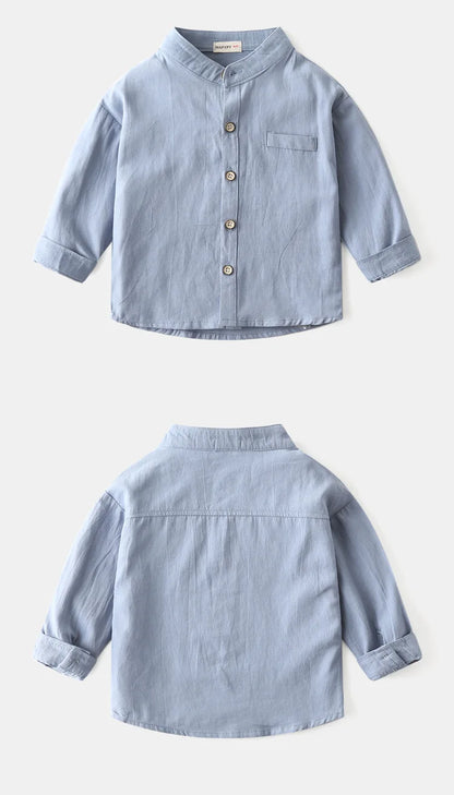 Boys Clothes Baby Boy Shirt Buttons Soft Cotton Kids Blouse Boutique Infantil 1 to 2 3 4 5 6 7 Yrs Casual White Blue Yellow Tops
