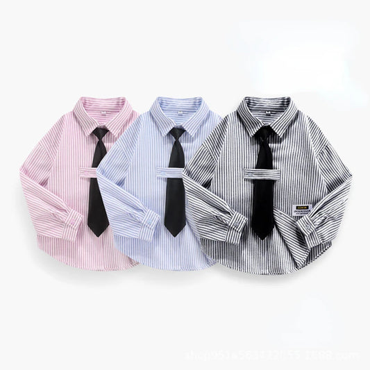 Girls Boys Blouses Long Sleeved Shirts Teens England Style Outerwear Kids Necktie Jacket 2024 Spring Autumn Children's Clothing