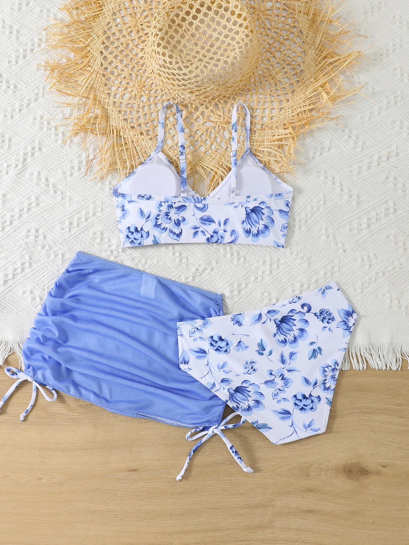 New Teen Girls' Summer Beach Swimwear With Chiffon Skirt Bikini 3pcs Set for Teenager Girls Bathing Suit Kids Swimsuit For 8-12Y